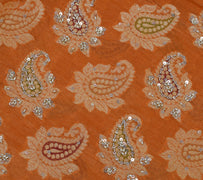 Sushila Vintage Mustard Saree pure Silk Hand Beaded & Woven Paisley Sari Fabric