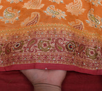 Sushila Vintage Mustard Saree pure Silk Hand Beaded & Woven Paisley Sari Fabric