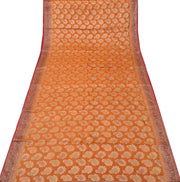 Sushila Vintage Mustard Saree pure Silk Hand Beaded & Woven Paisley Sari Fabric