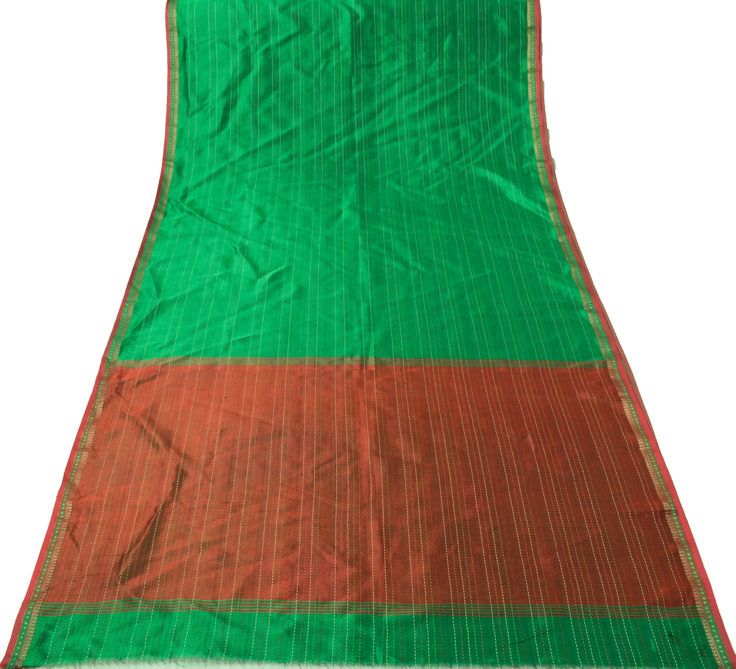 Sushila Vintage Green Magenta Saree Pure Silk Woven Indian Sari Craft Fabric