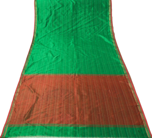 Sushila Vintage Green Magenta Saree Pure Silk Woven Indian Sari Craft Fabric