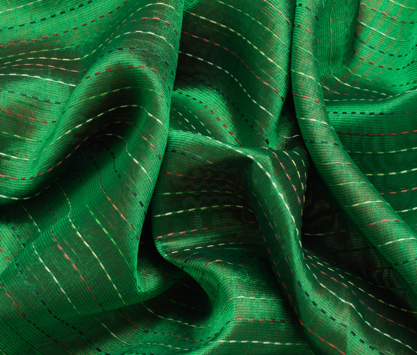 Sushila Vintage Green Magenta Saree Pure Silk Woven Indian Sari Craft Fabric