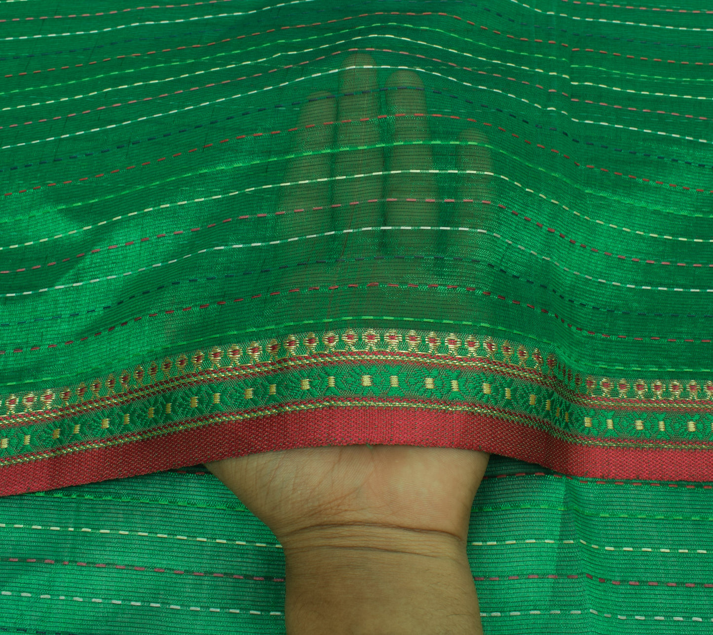 Sushila Vintage Green Magenta Saree Pure Silk Woven Indian Sari Craft Fabric