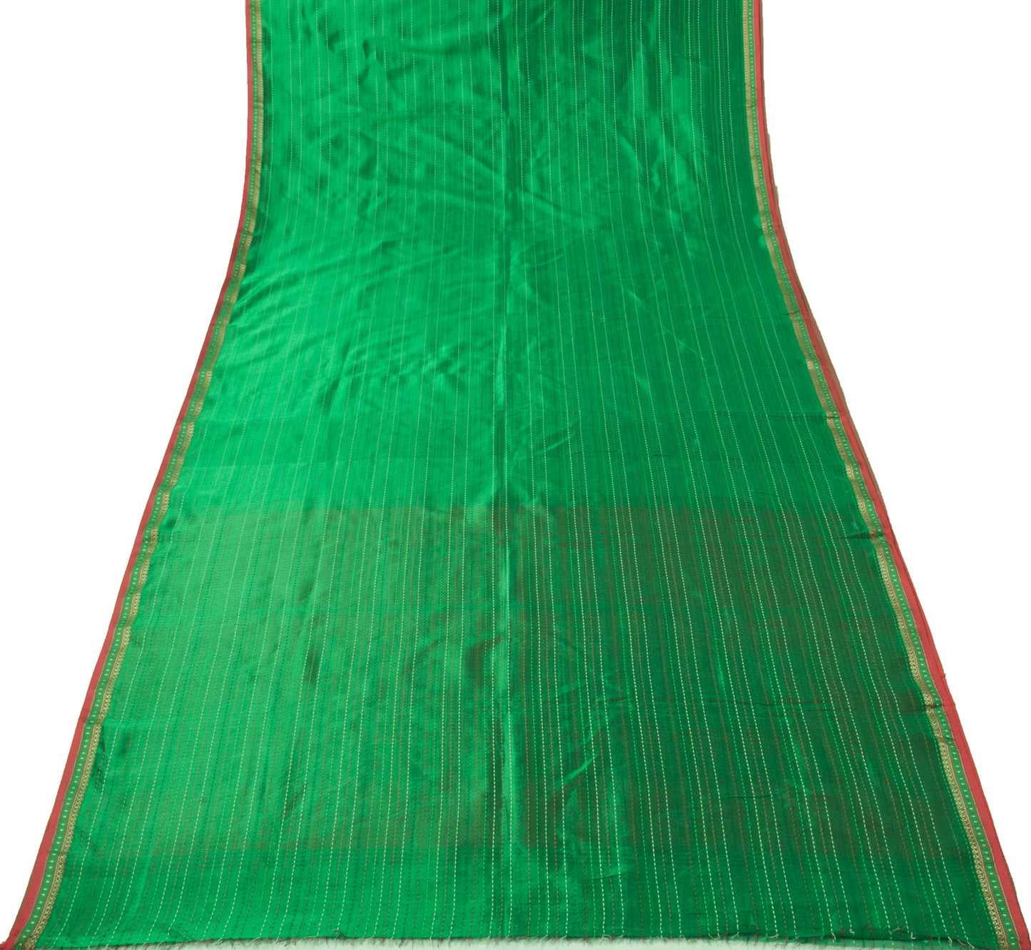 Sushila Vintage Green Magenta Saree Pure Silk Woven Indian Sari Craft Fabric