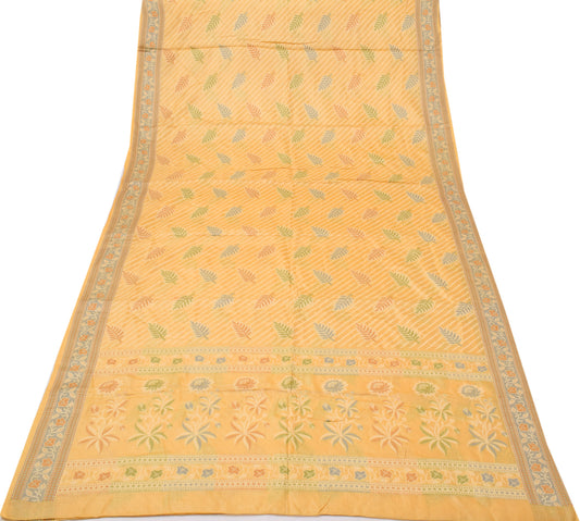 Sushila Vintage Yellow Sari Pure Tussar Silk Woven Floral Sari Decor 5 Yard Fabric
