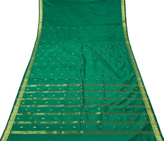 Sushila Vintage Green Saree Blend Silk All Over Zari Woven Paisley Sari Fabric