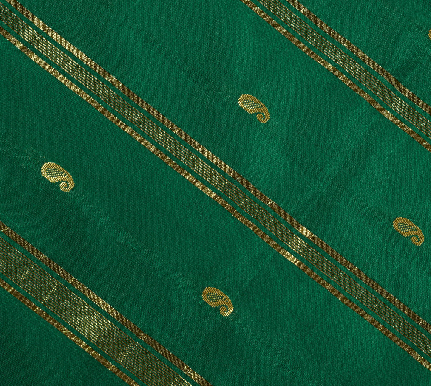 Sushila Vintage Green Saree Blend Silk All Over Zari Woven Paisley Sari Fabric