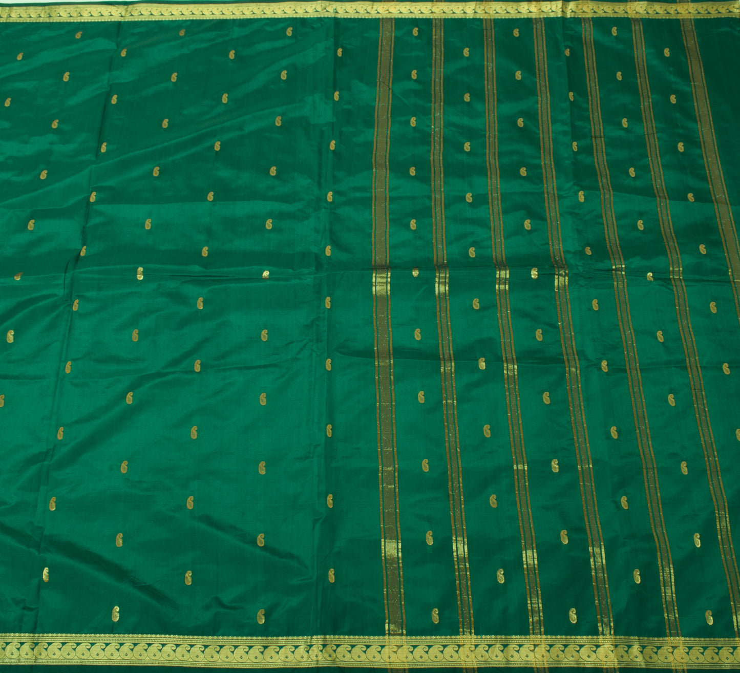 Sushila Vintage Green Saree Blend Silk All Over Zari Woven Paisley Sari Fabric