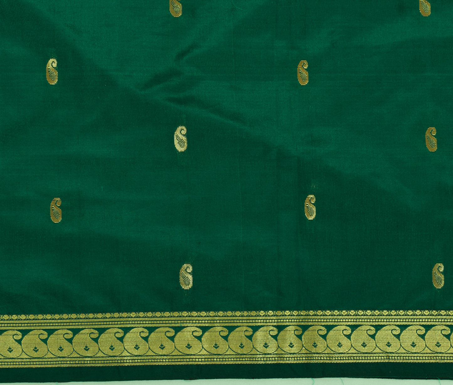 Sushila Vintage Green Saree Blend Silk All Over Zari Woven Paisley Sari Fabric