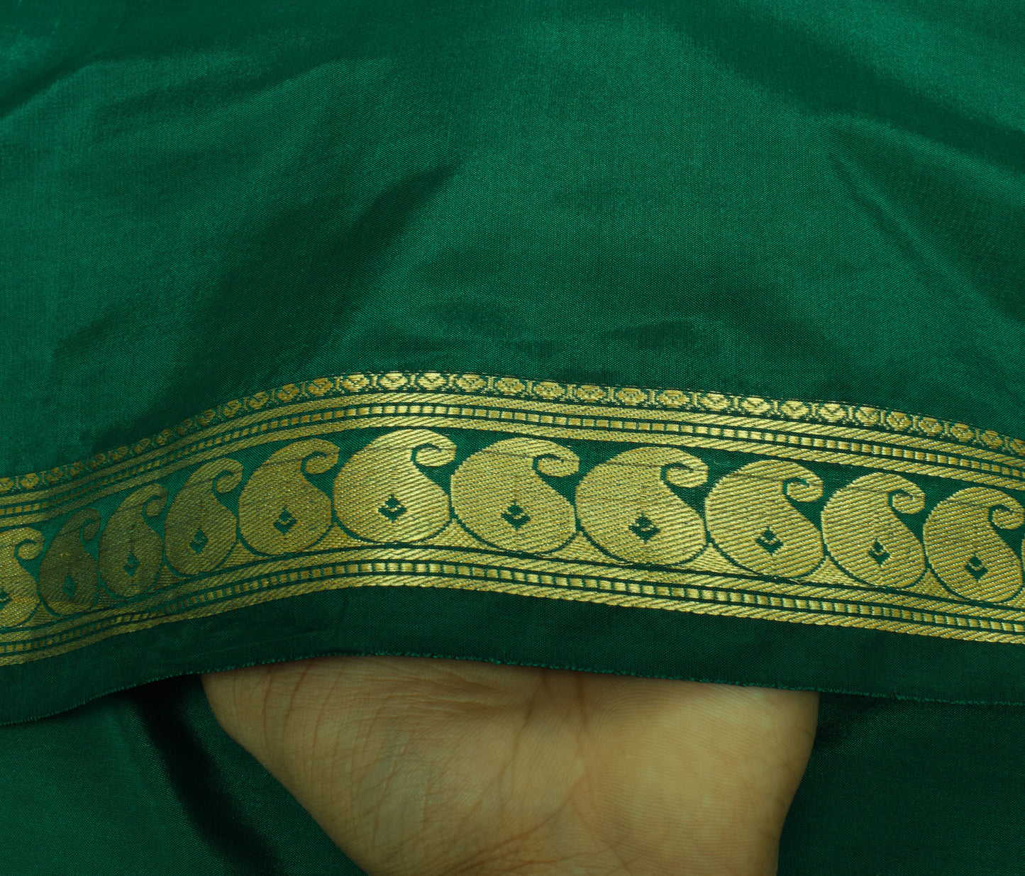 Sushila Vintage Green Saree Blend Silk All Over Zari Woven Paisley Sari Fabric