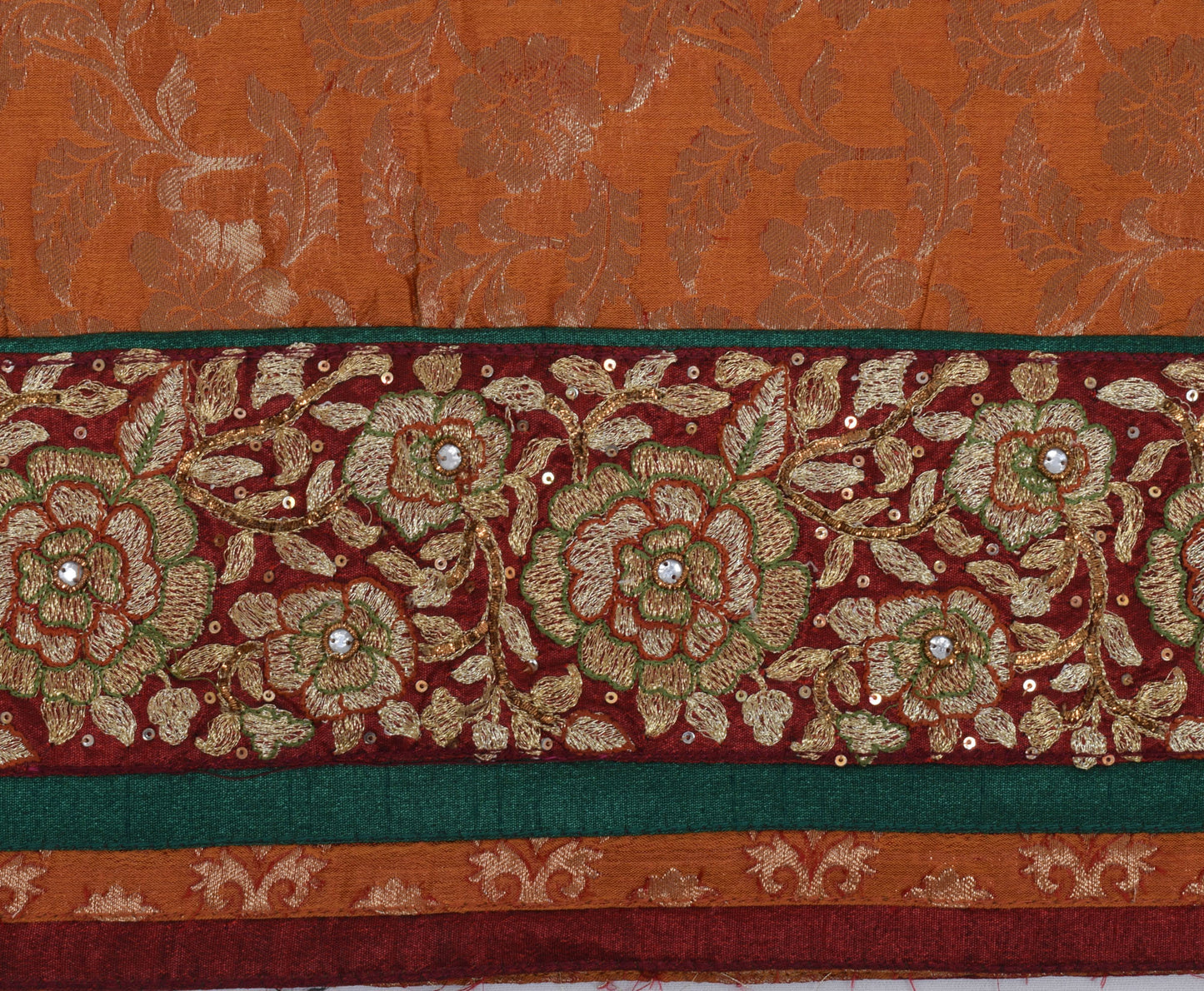 Sushila Vintage Rust HEAVY Sari Banarasi Art Silk Base Patch Work Border Sari