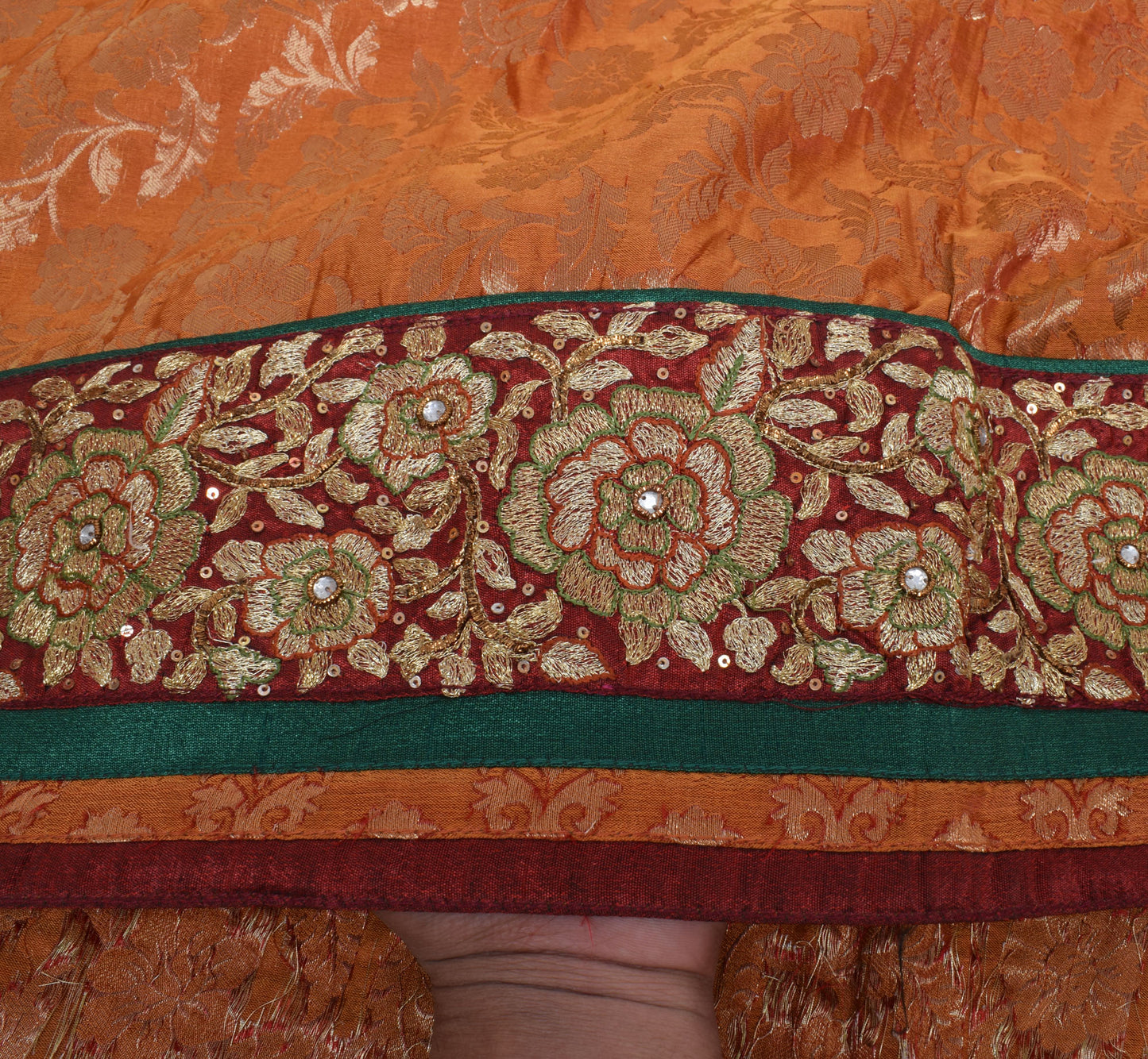 Sushila Vintage Rust HEAVY Sari Banarasi Art Silk Base Patch Work Border Sari