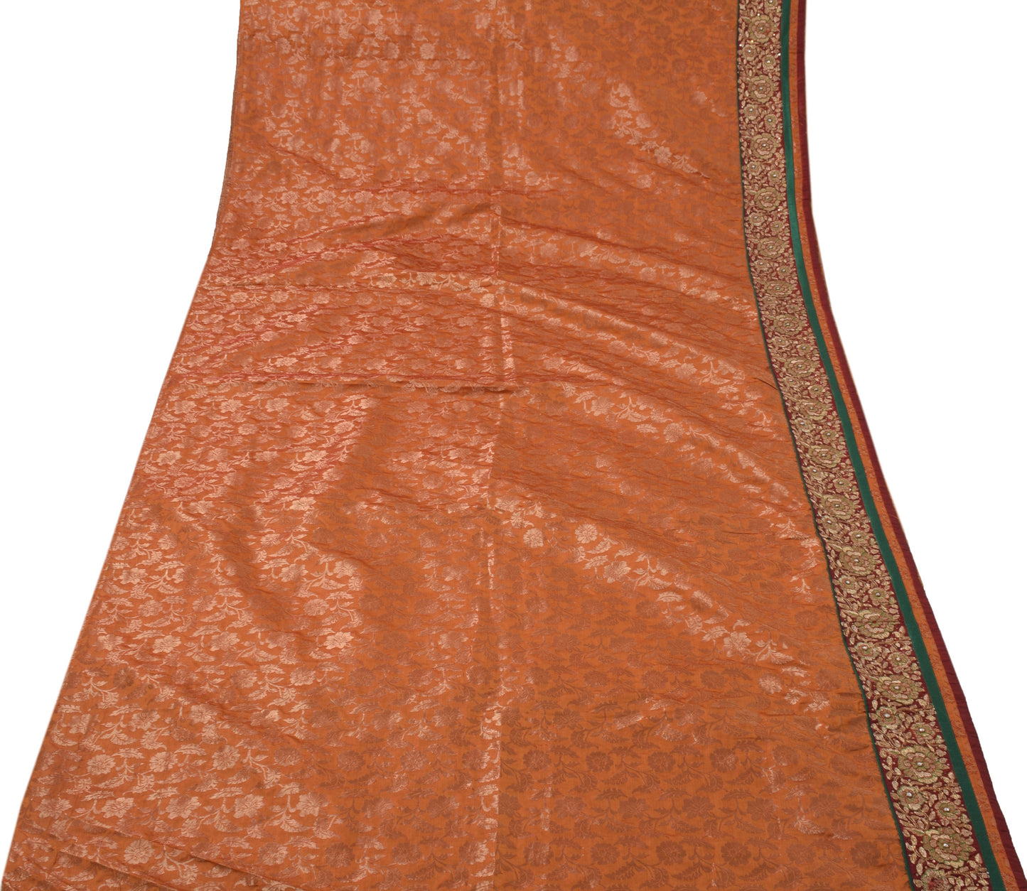 Sushila Vintage Rust HEAVY Sari Banarasi Art Silk Base Patch Work Border Sari