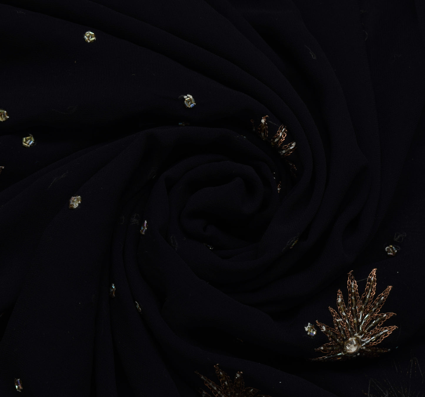 Sushila Vintage HEAVY Black Saree Art Georgette Silk Embellish Glass Beads Sari Craft Fabric