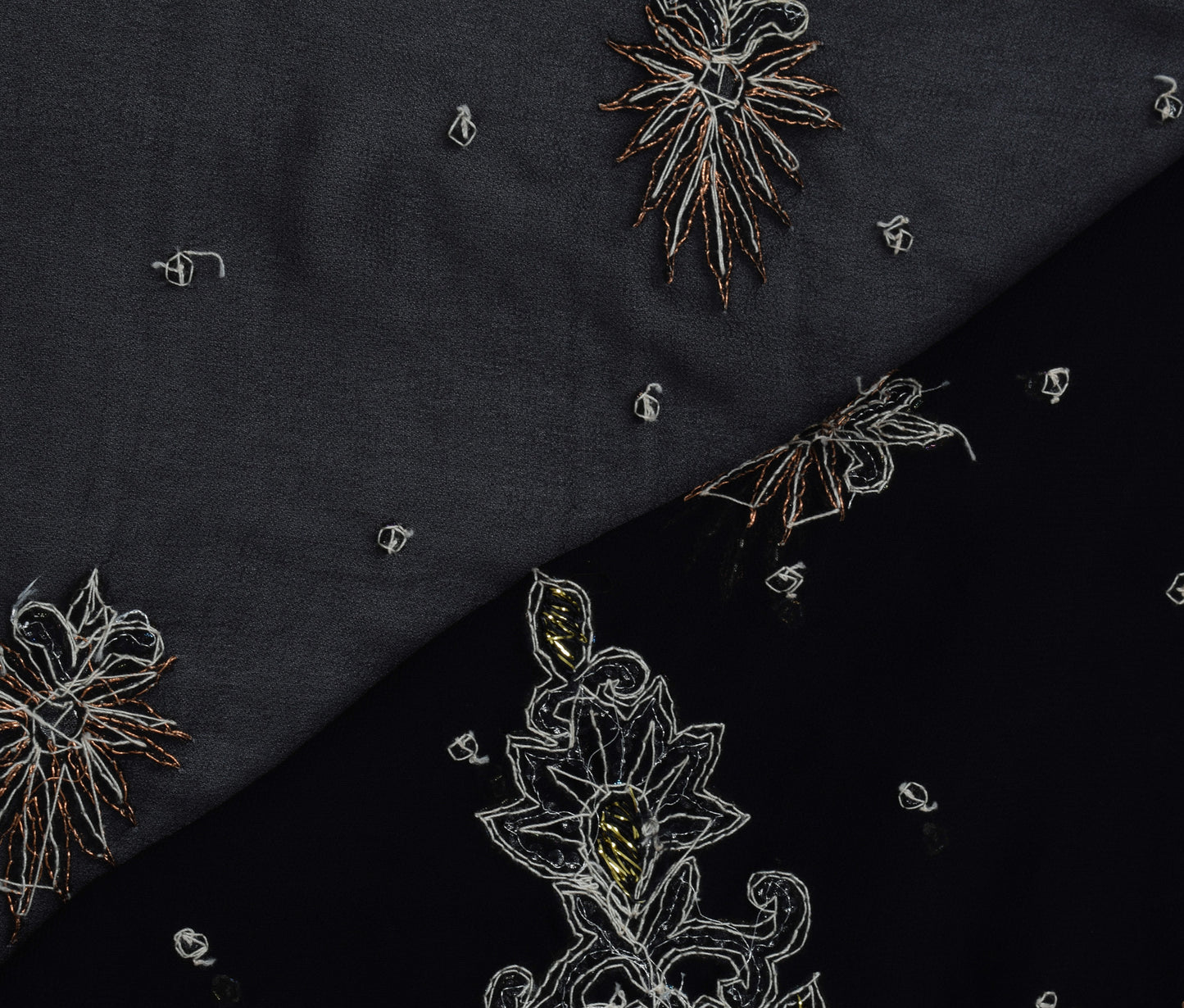 Sushila Vintage HEAVY Black Saree Art Georgette Silk Embellish Glass Beads Sari Craft Fabric
