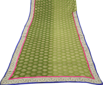 Sushila Vintage HEAVY Green Saree Pure Georgette Woven Beaded Pearl Sari Fabric