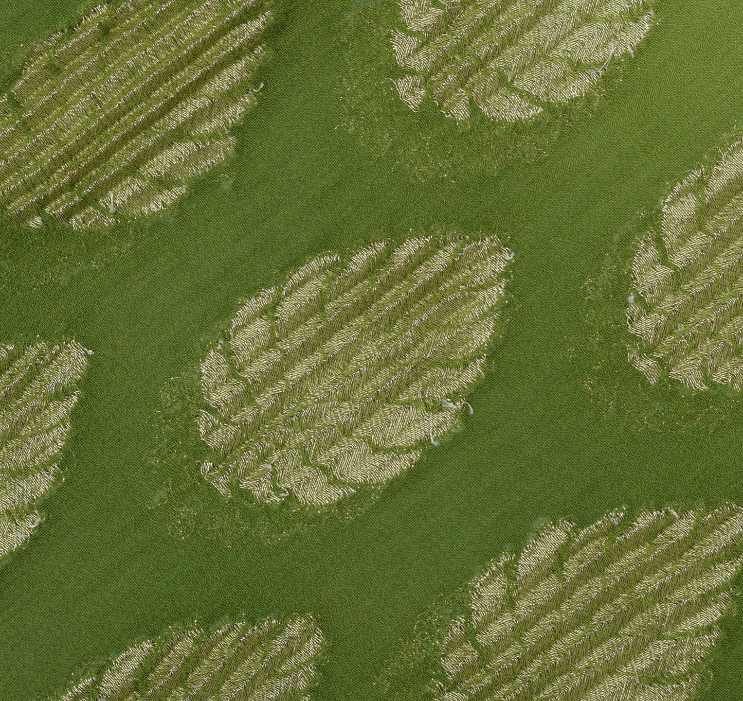 Sushila Vintage HEAVY Green Saree Pure Georgette Woven Beaded Pearl Sari Fabric