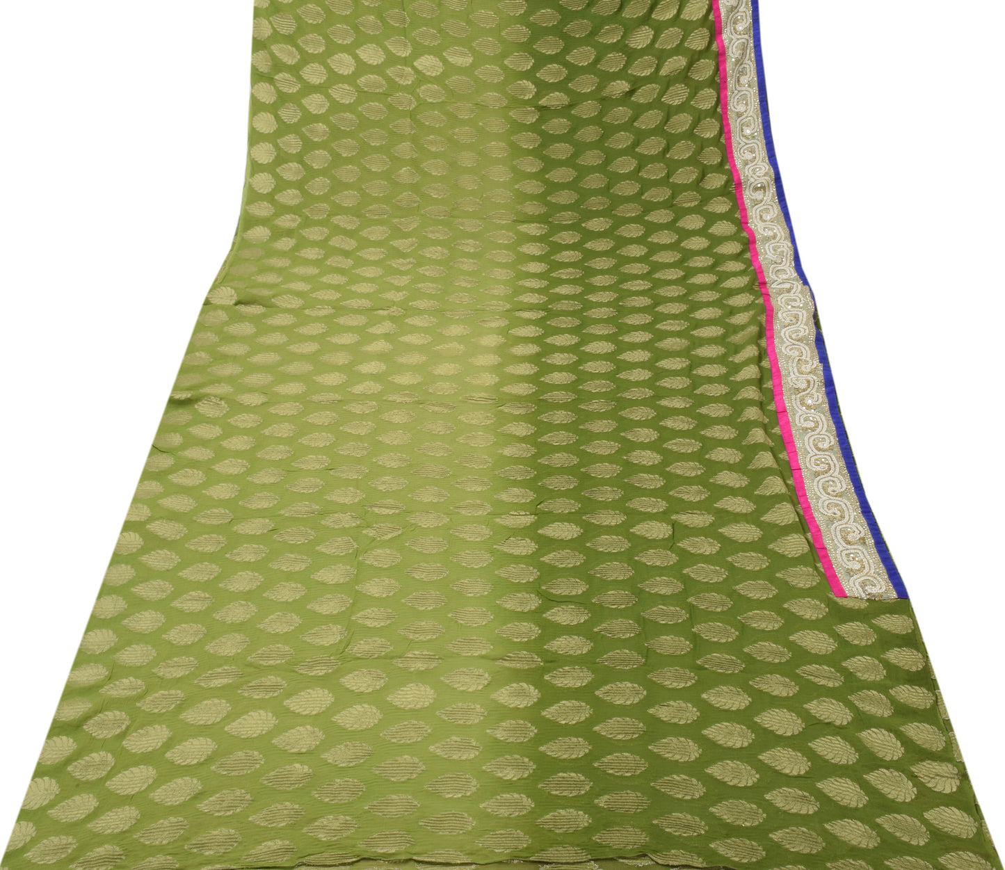 Sushila Vintage HEAVY Green Saree Pure Georgette Woven Beaded Pearl Sari Fabric