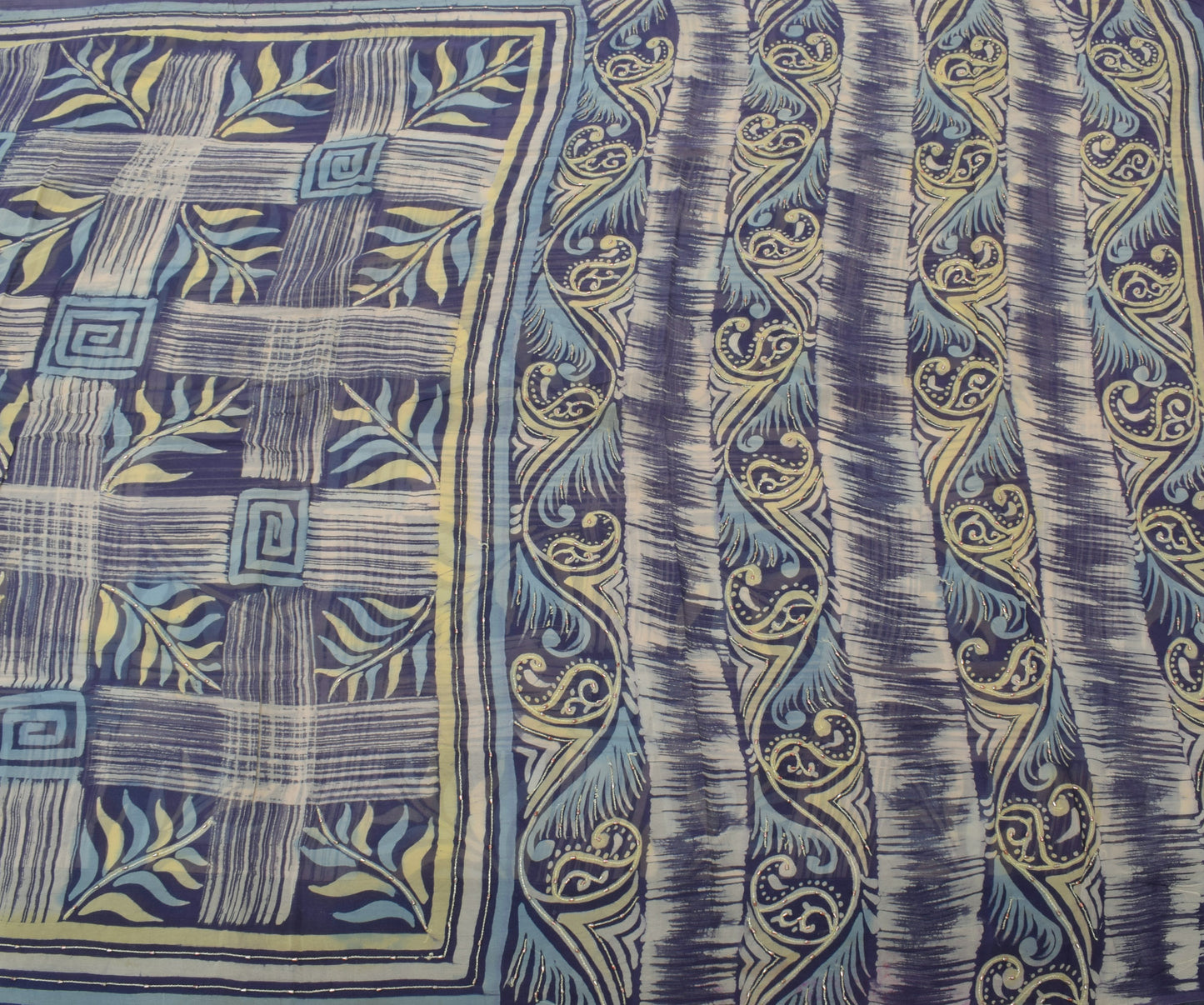 Sushila Vintage Blue Sari Pure Georgette Printed & Embroidered Sari 5 YD Fabric