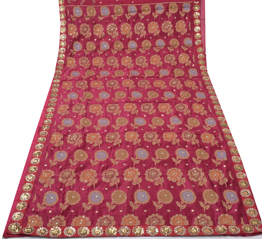 Sushila Vintage Magenta HEAVY Saree Pure Silk Woven & Embroidered Floral Sari Fabric