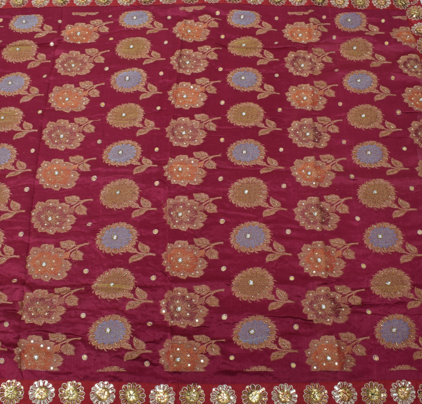 Sushila Vintage Magenta HEAVY Saree Pure Silk Woven & Embroidered Floral Sari Fabric