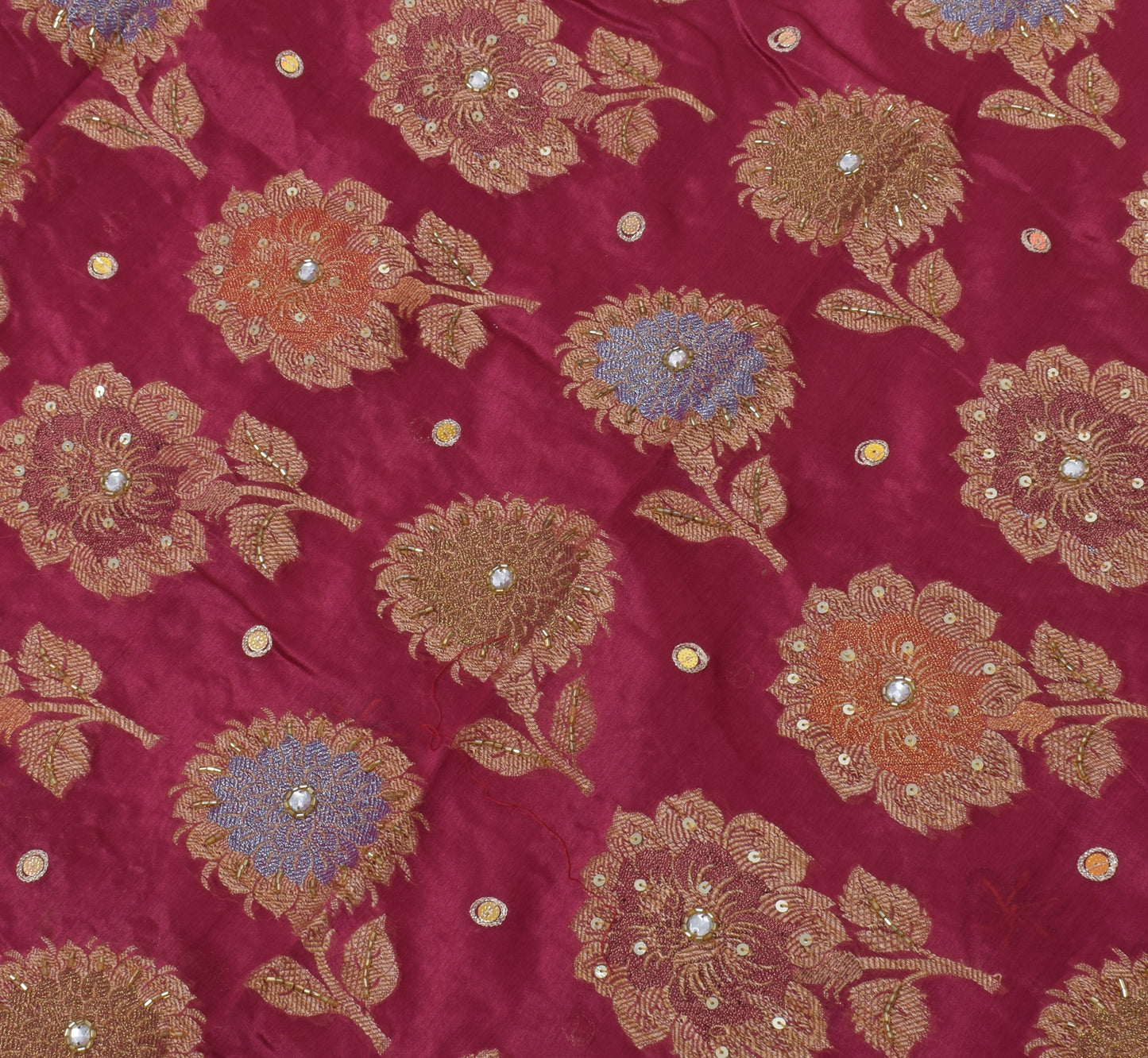 Sushila Vintage Magenta HEAVY Saree Pure Silk Woven & Embroidered Floral Sari Fabric