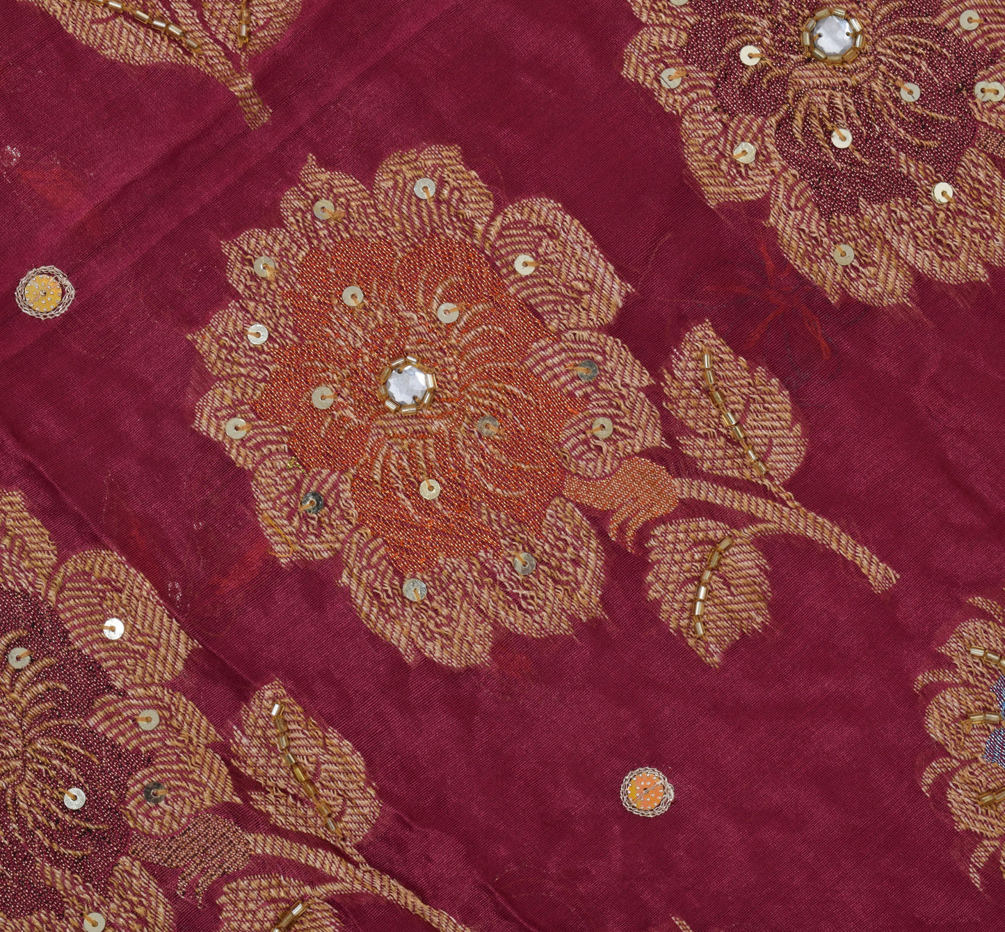Sushila Vintage Magenta HEAVY Saree Pure Silk Woven & Embroidered Floral Sari Fabric