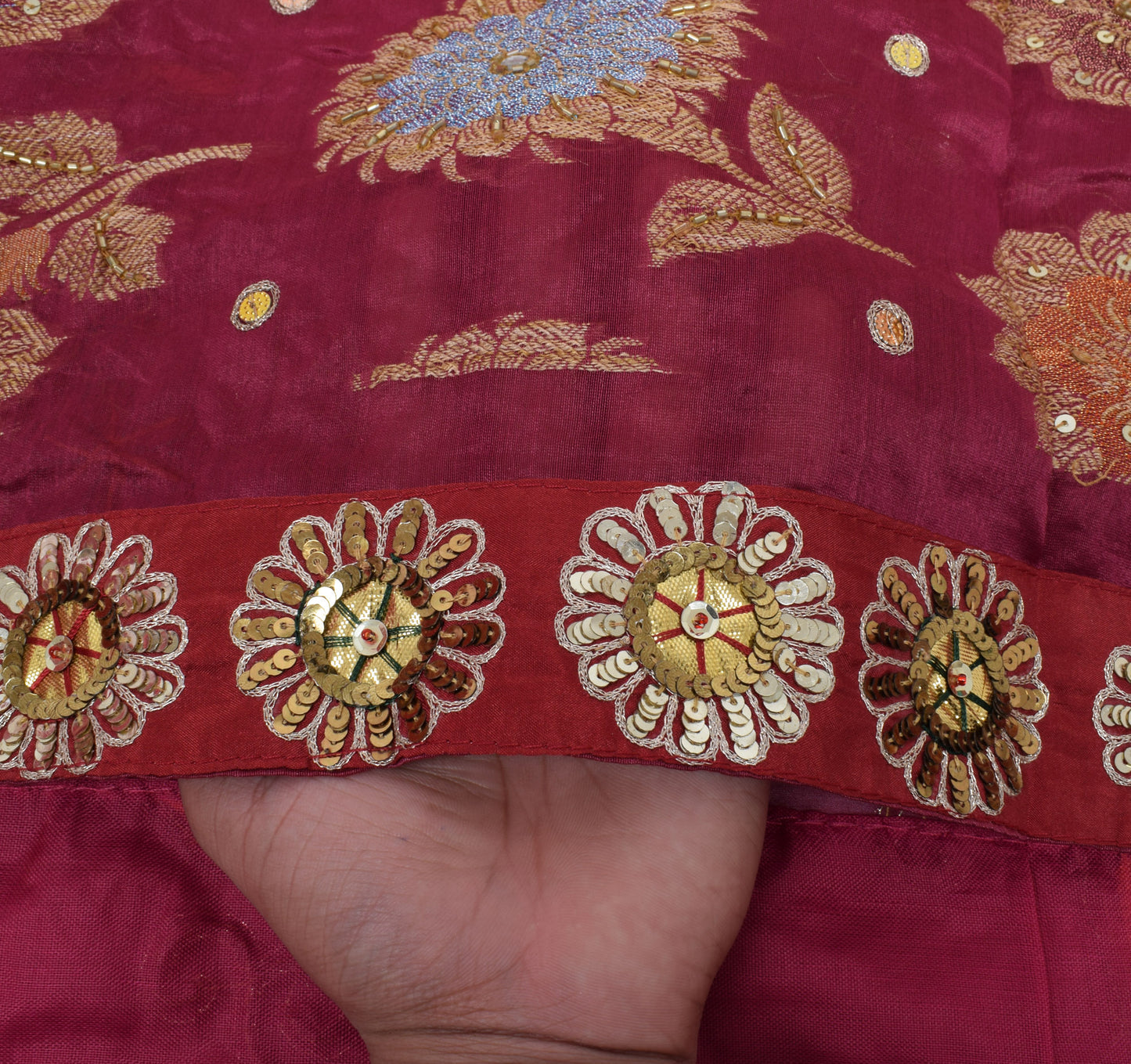 Sushila Vintage Magenta HEAVY Saree Pure Silk Woven & Embroidered Floral Sari Fabric