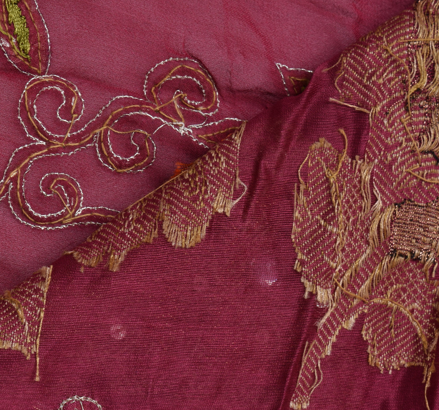 Sushila Vintage Magenta HEAVY Saree Pure Silk Woven & Embroidered Floral Sari Fabric