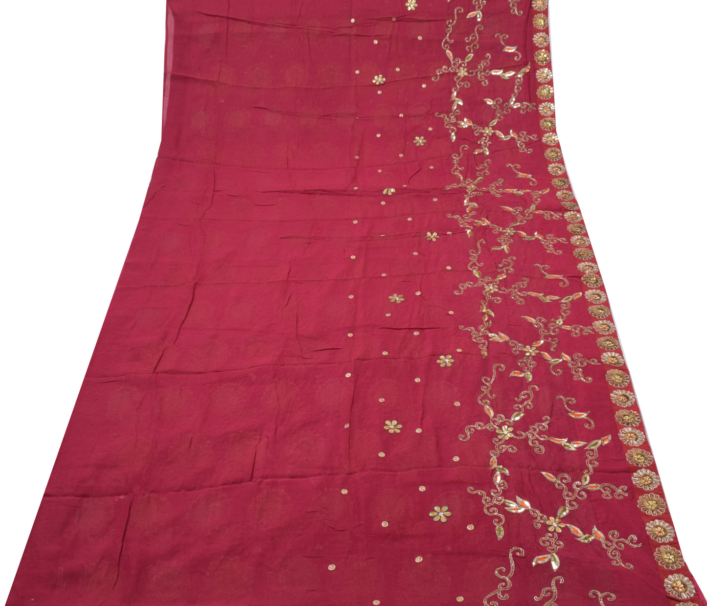 Sushila Vintage Magenta HEAVY Saree Pure Silk Woven & Embroidered Floral Sari Fabric
