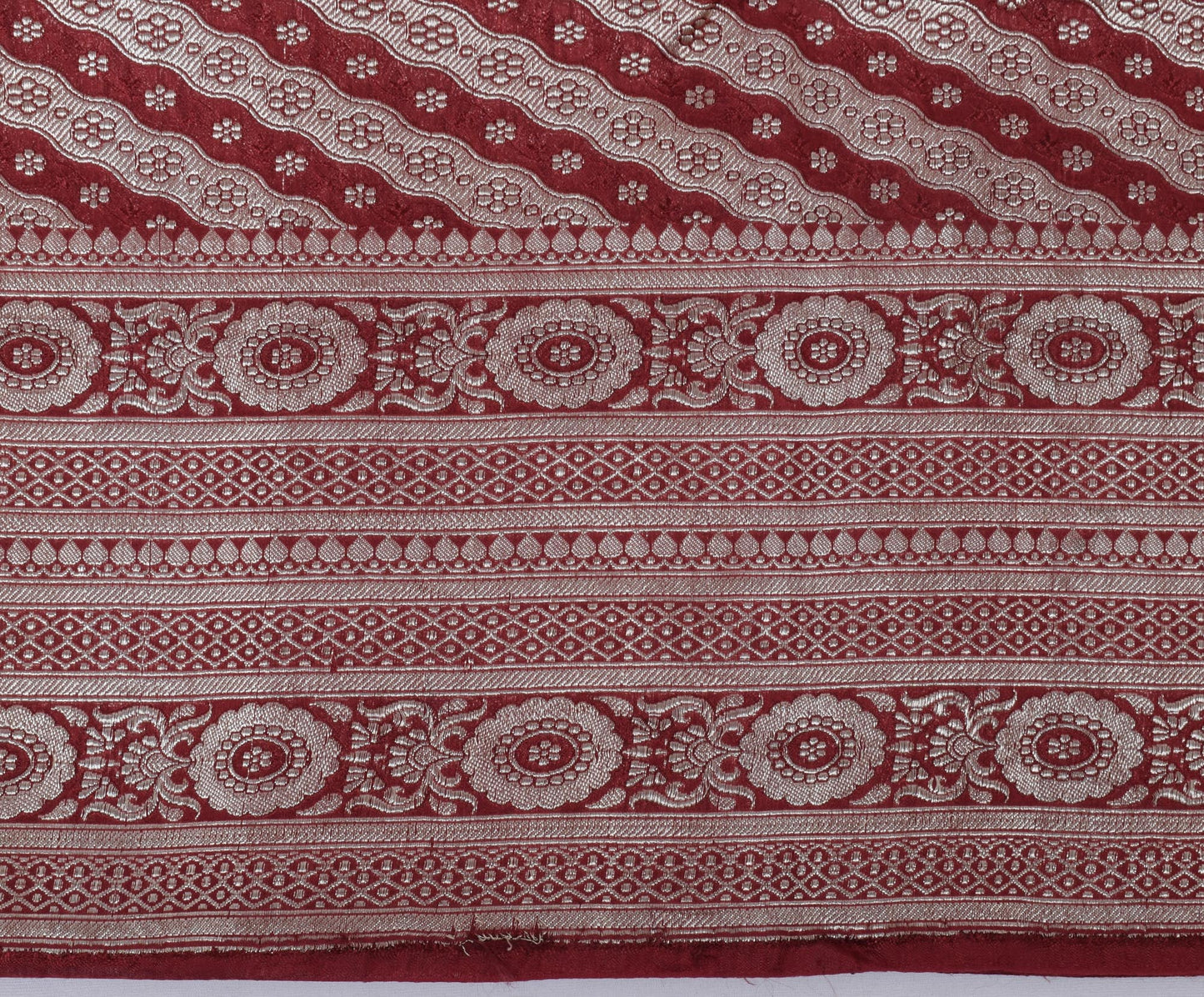 Sushila Vintage Maroon Sari Blend Silk Woven Zari Brocade Banarasi Saree Fabric