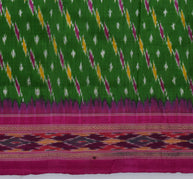 Sushila Vintage Green Indian Saree 100% Pure Silk Woven Ikkat Patola Sari Fabric