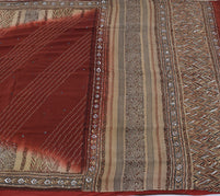 Sushila Vintage Brown Saree Pure Crepe Silk Printed Embroidered Sari Fabric