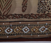 Sushila Vintage Brown Saree Pure Crepe Silk Printed Embroidered Sari Fabric