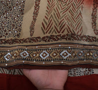 Sushila Vintage Brown Saree Pure Crepe Silk Printed Embroidered Sari Fabric