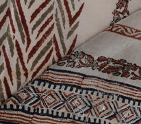 Sushila Vintage Brown Saree Pure Crepe Silk Printed Embroidered Sari Fabric