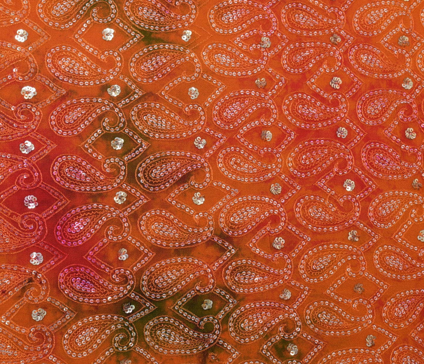 Sushila Vintage Rust HEAVY Sari Pure Georgette Sequin Embellish Tie-dye Sari Craft Fabric