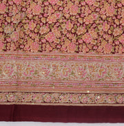 Sushila Vintage Maroon Saree Pure Silk Printed & Embroidered Floral Sari Fabric
