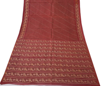 Sushila Vintage Maroon Sari Pure Cotton Printed & Embroidered Birds Sari Fabric