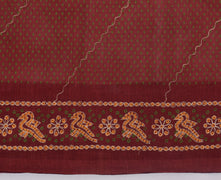 Sushila Vintage Maroon Sari Pure Cotton Printed & Embroidered Birds Sari Fabric