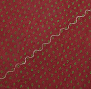 Sushila Vintage Maroon Sari Pure Cotton Printed & Embroidered Birds Sari Fabric