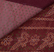 Sushila Vintage Maroon Sari Pure Cotton Printed & Embroidered Birds Sari Fabric