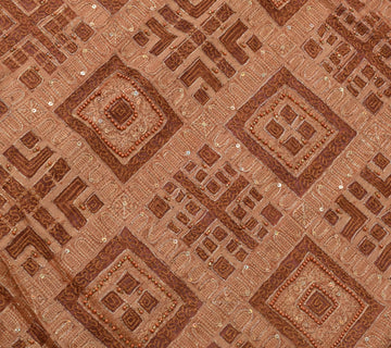 Sushila Vintage Brown Saree Pure Silk ORGANZA Beaded Embroidered Woven Fabric
