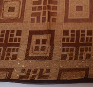 Sushila Vintage Brown Saree Pure Silk ORGANZA Beaded Embroidered Woven Fabric