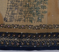 Sushila Vintage Brown Sari Pure Crepe Silk Printed & Embroidered Sari Fabric
