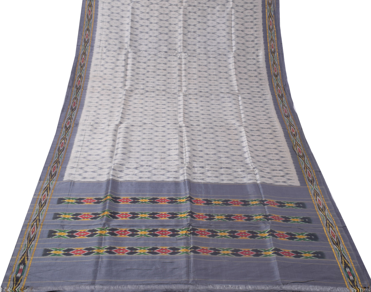 Sushila Vintage Gray Indian Saree 100% Pure Silk Woven Ikkat Patola Sari Fabric