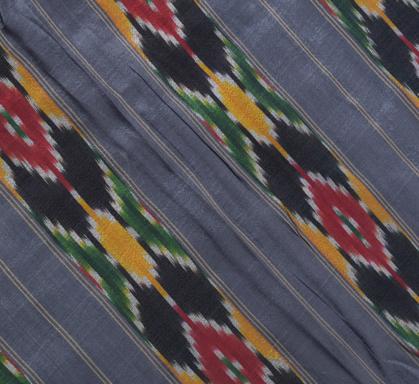 Sushila Vintage Gray Indian Saree 100% Pure Silk Woven Ikkat Patola Sari Fabric