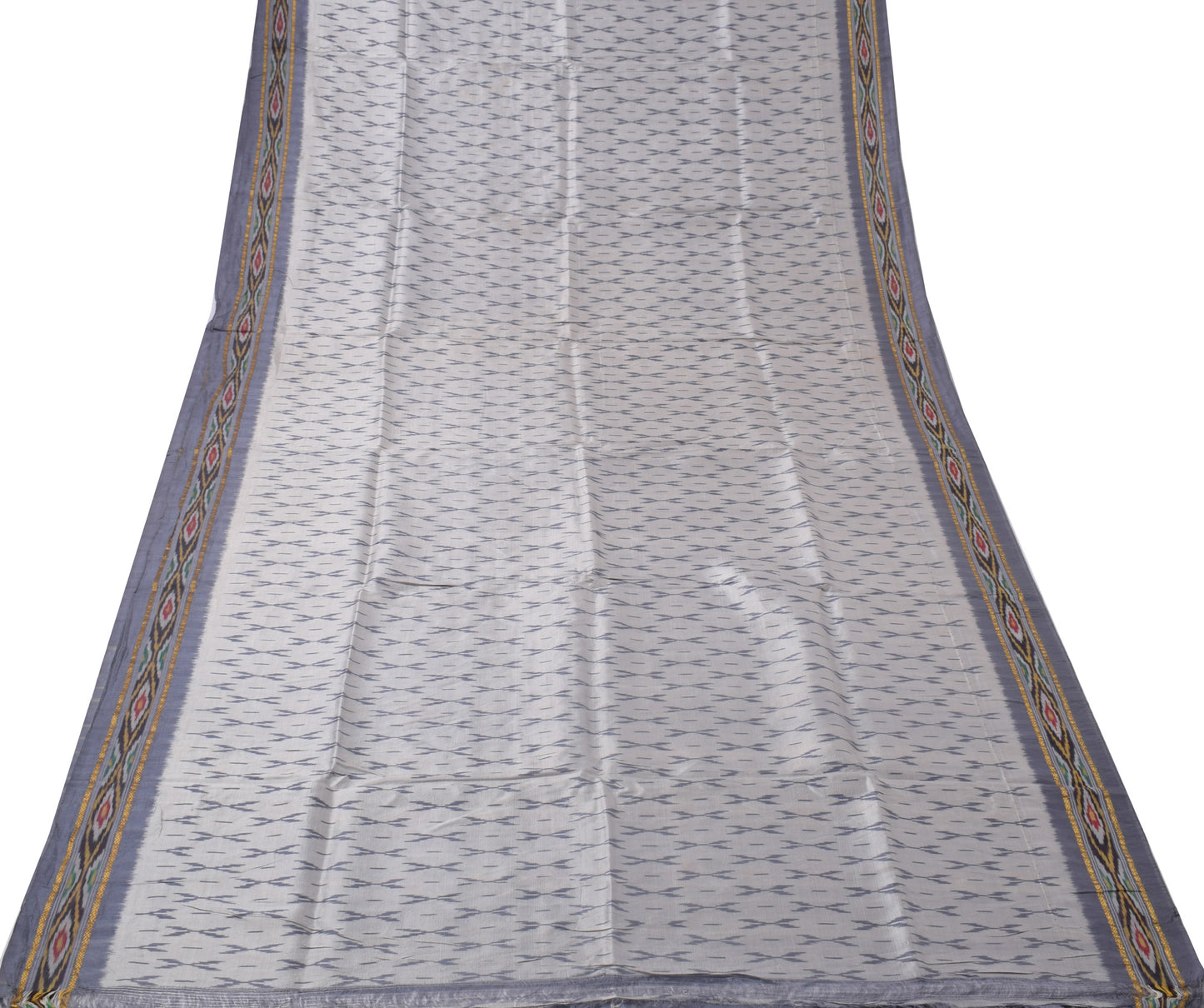 Sushila Vintage Gray Indian Saree 100% Pure Silk Woven Ikkat Patola Sari Fabric