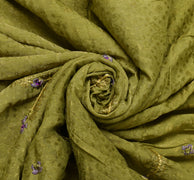 Sushila Vintage Green Saree Pure Georgette Silk Hand Beaded Floral Sari Fabric