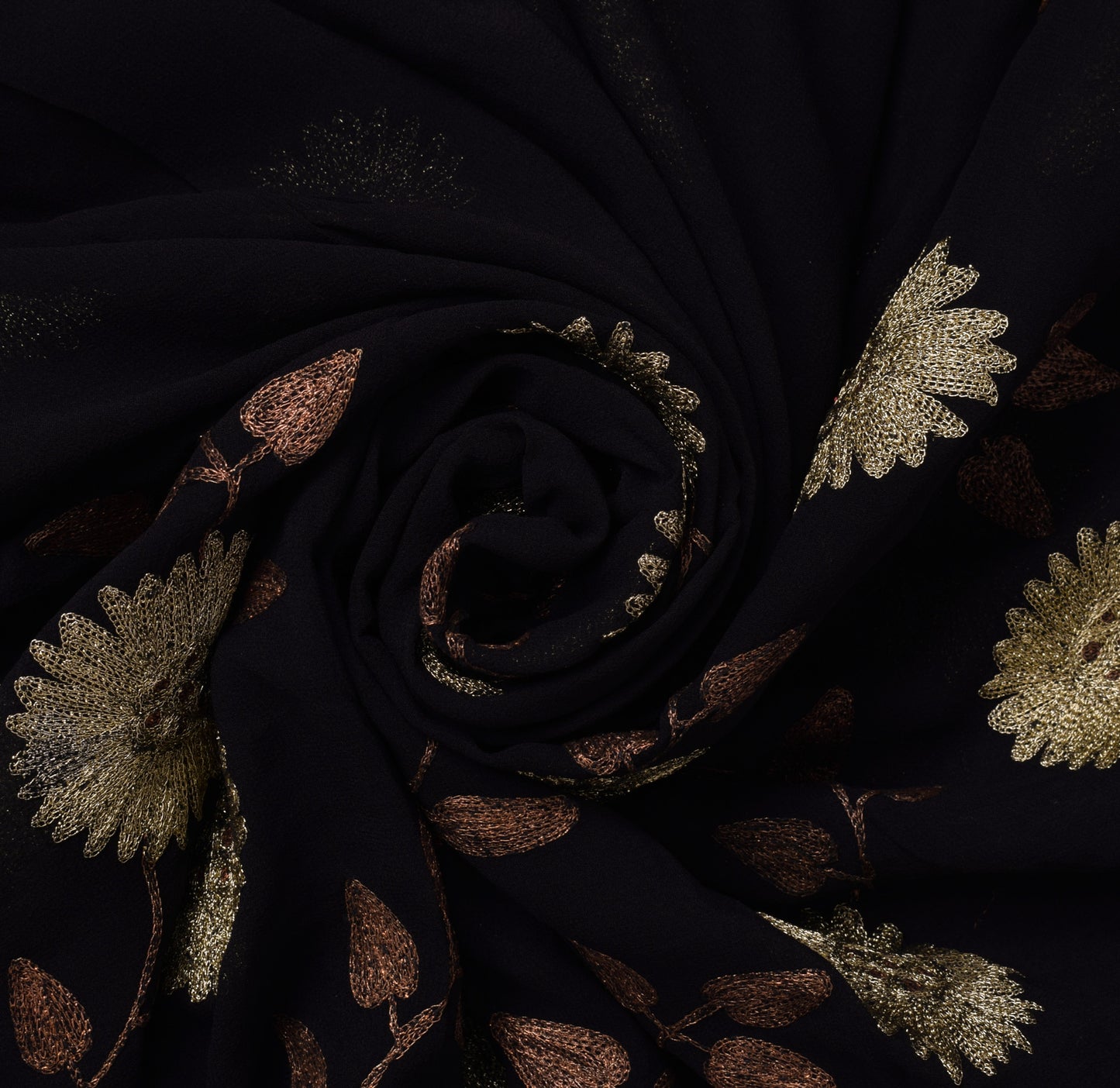 Sushila Vintage Black HEAVY Saree Pure Georgette Silk Embroidered Sari Fabric